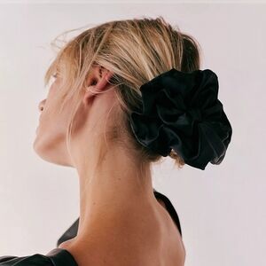 Free People Maria Bow Scrunchie Black Satin Oversized Hair Tie NWT